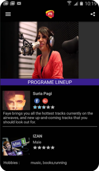 Program lineup & DJ info on radio mobile app
